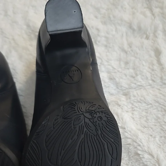 Clarks NavyLeather Heeled Peep-Toe Shoes with Adjustable Strap - Picture 11 of 12